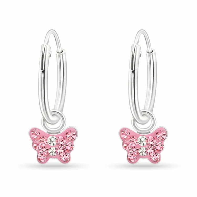 12 mm fjärilar rosa creol i silver - Little Ones
