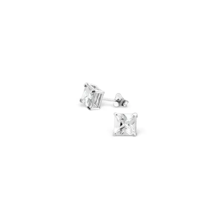 6 x 6 mm fyrkantigt zirkon örhängestift i silver