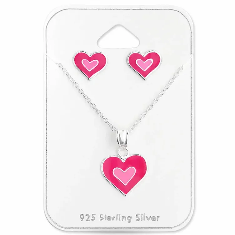 hjärta set med örhängen och halsband i silver - Little Ones
