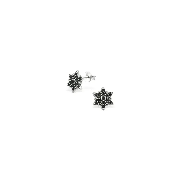 Blommor örhängestift i oxiderat sterlingsilver