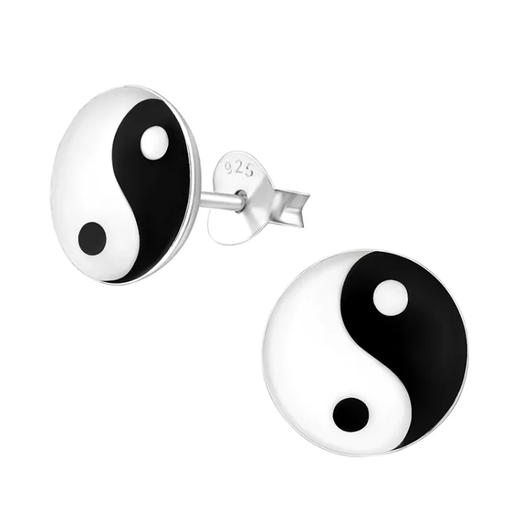 runda yin och yang örhängestift i silver - Little Ones