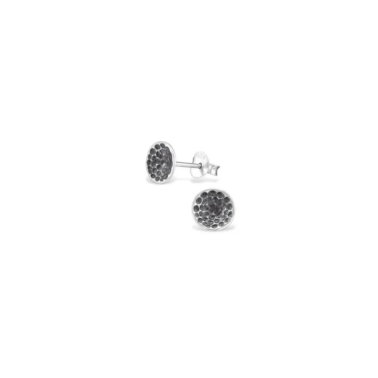 Runda örhängestift i oxiderat sterlingsilver