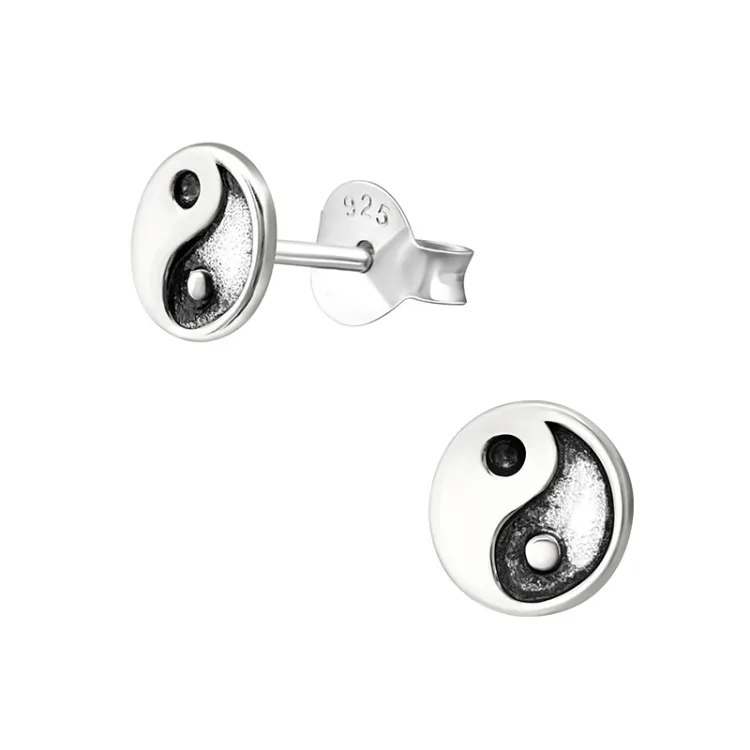 yin och yang örhängestift i oxiderat sterlingsilver - Little Ones