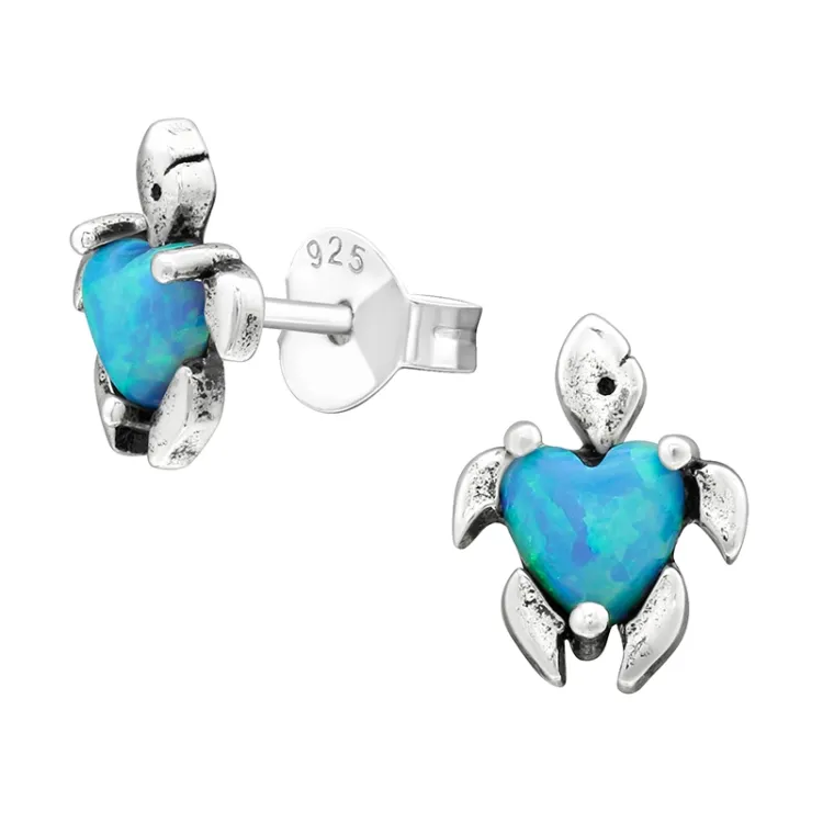 sköldpadda örhängen i oxiderat sterlingsilver - Little Ones