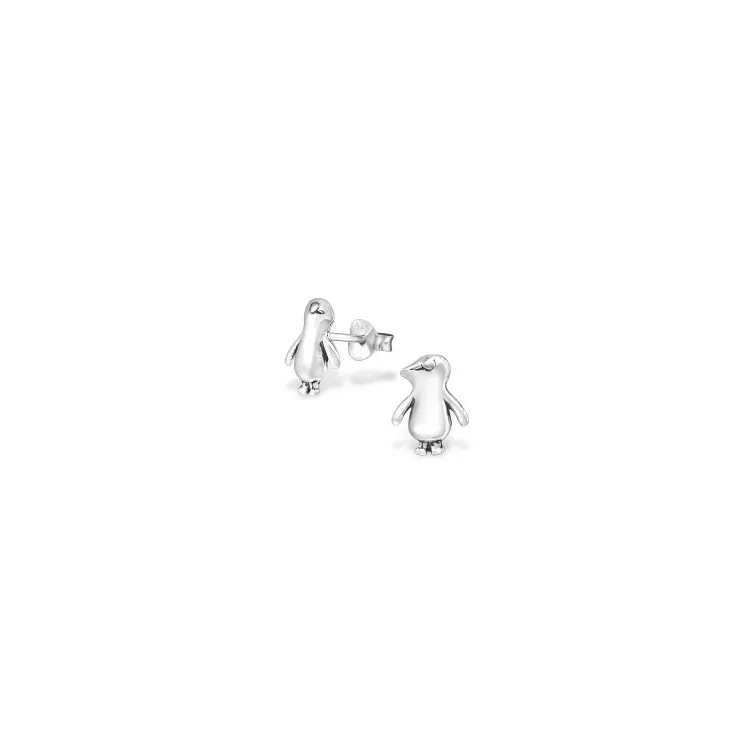 Pingvin örhängen i oxiderat sterlingsilver