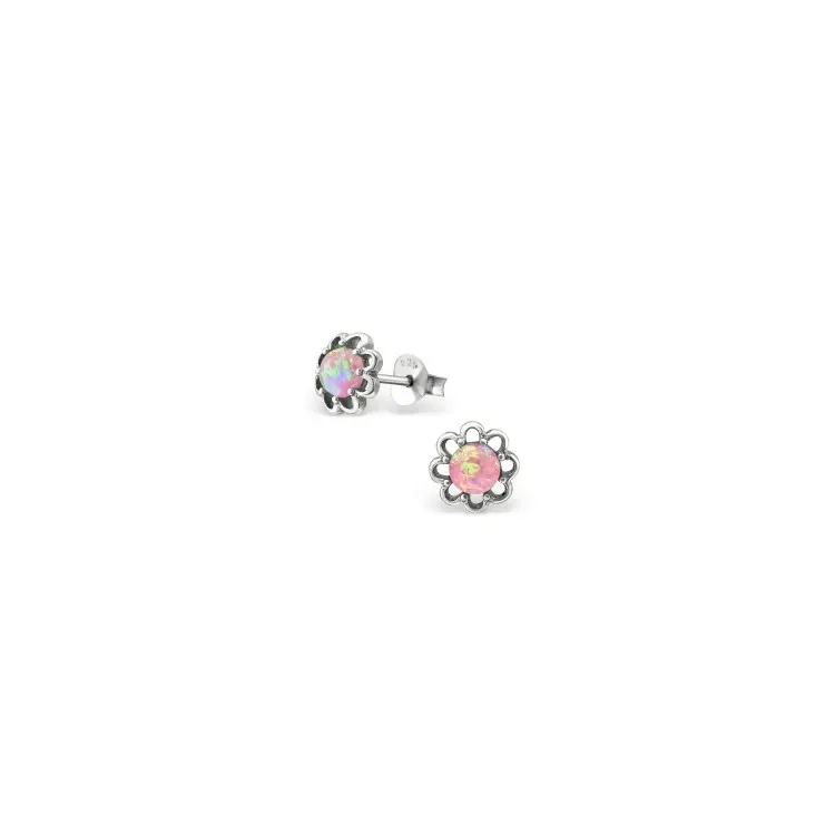 Blommor rosa örhängen i oxiderat sterlingsilver