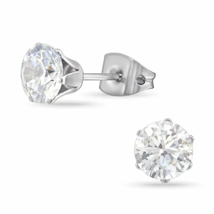 6 mm vit zirkon örhängestift i titan