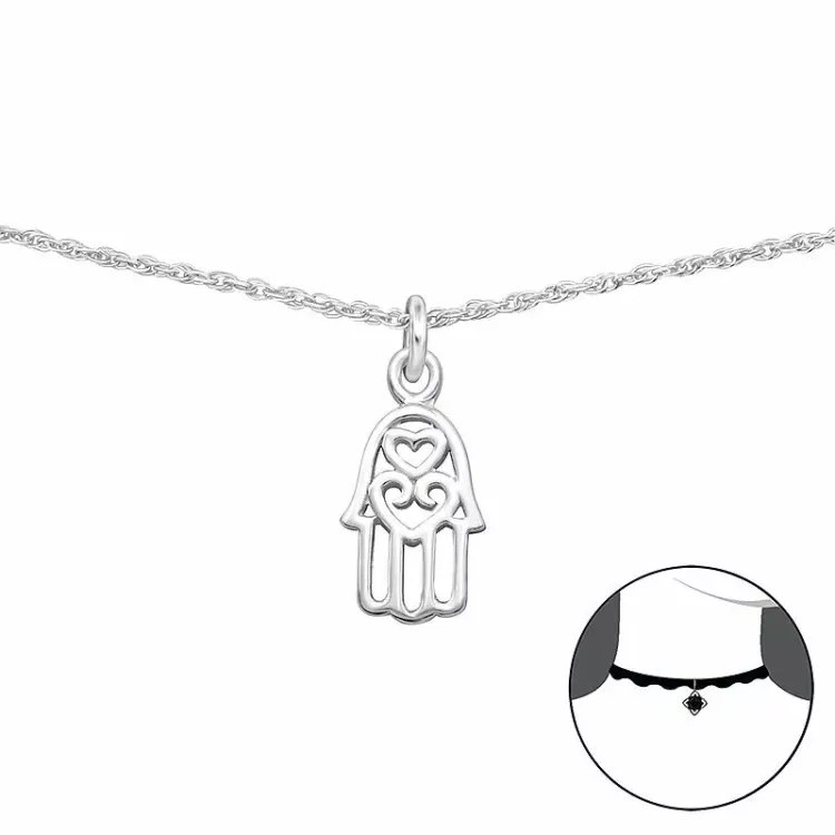 Hamsas hand halsband i silver med hängen i silver