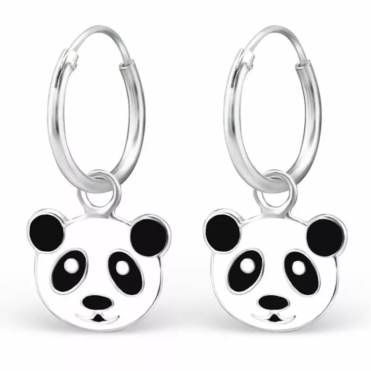 12 mm panda creoler örhängen i silver - Little Ones