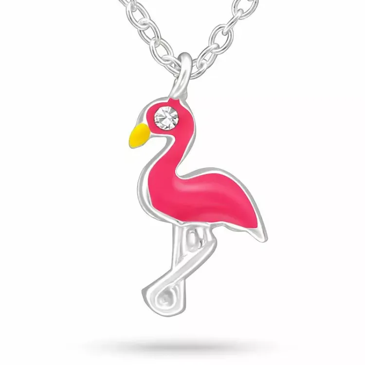 flamingo kristal halsband i silver med hängen i silver - Little Ones