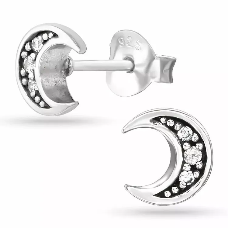 måne zirkon örhängestift i silver - Little Ones