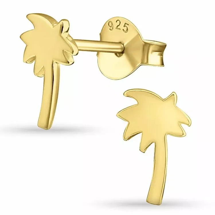 Små palm örhängestift i förgyllt silver