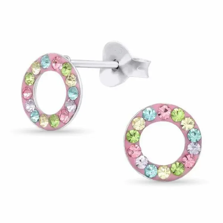 rund kristal örhängestift i silver - Little Ones