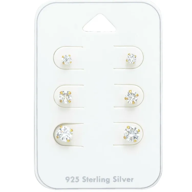 3 x 4 x 5 mm zirkon örhängestift i förgyllt silver