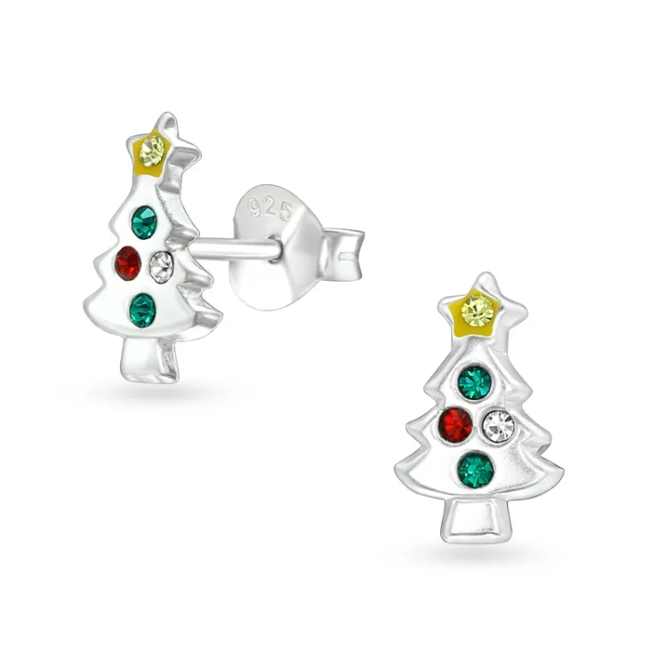 julgran kristal örhängestift i silver - Little Ones