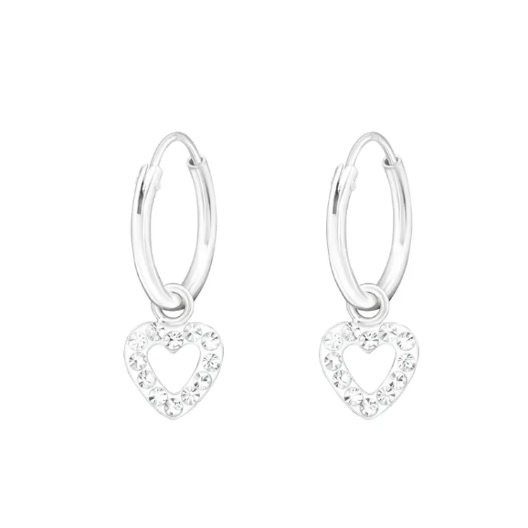 12 mm hjärta kristal creol i silver - Little Ones
