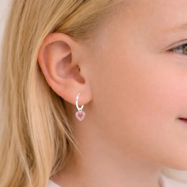 12 mm hjärta rosa kristal creol i silver - Little Ones