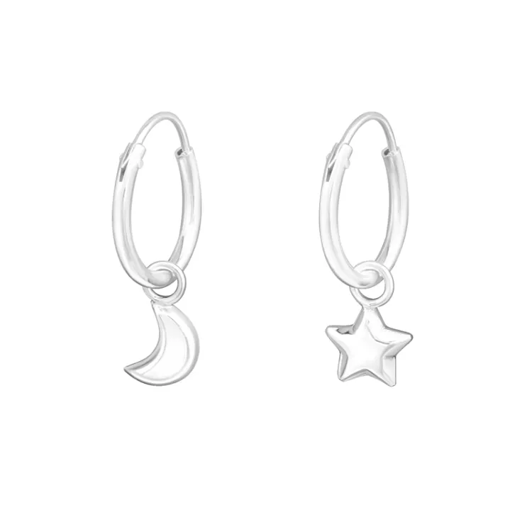 12 mm måne och stjärna creol i silver - Little Ones