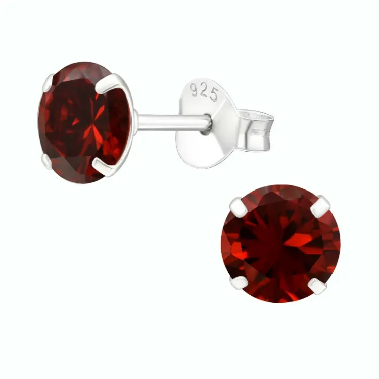 6 mm runda röda örhängestift i silver - Little Ones