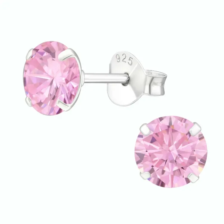 6 mm runda rosa örhängestift i silver - Little Ones