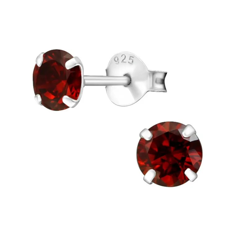5 mm runda röda örhängestift i silver - Little Ones