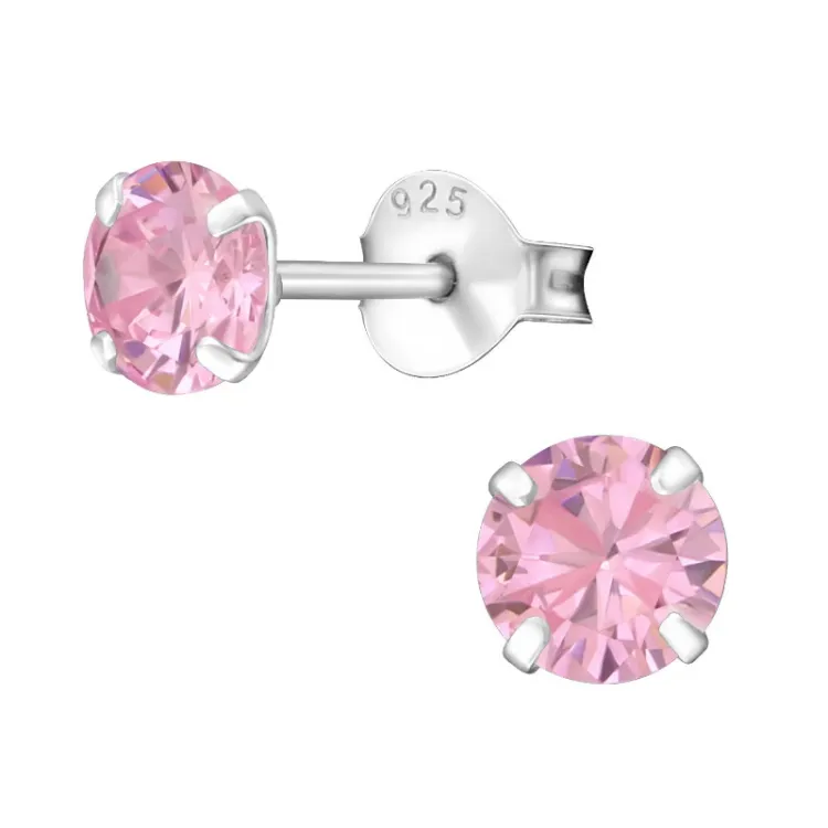 5 mm runda rosa örhängestift i silver - Little Ones
