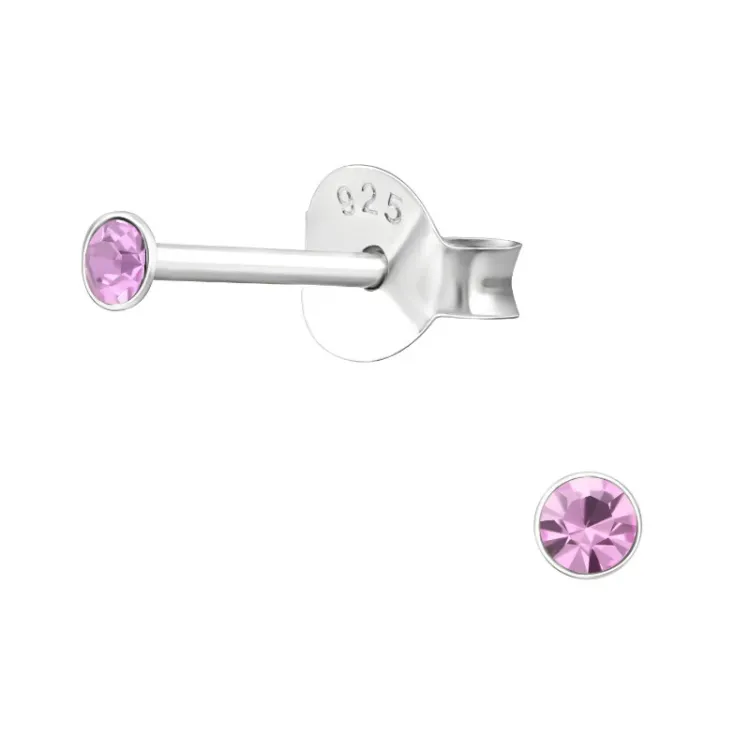2 mm kristal örhängestift i silver - Little Ones