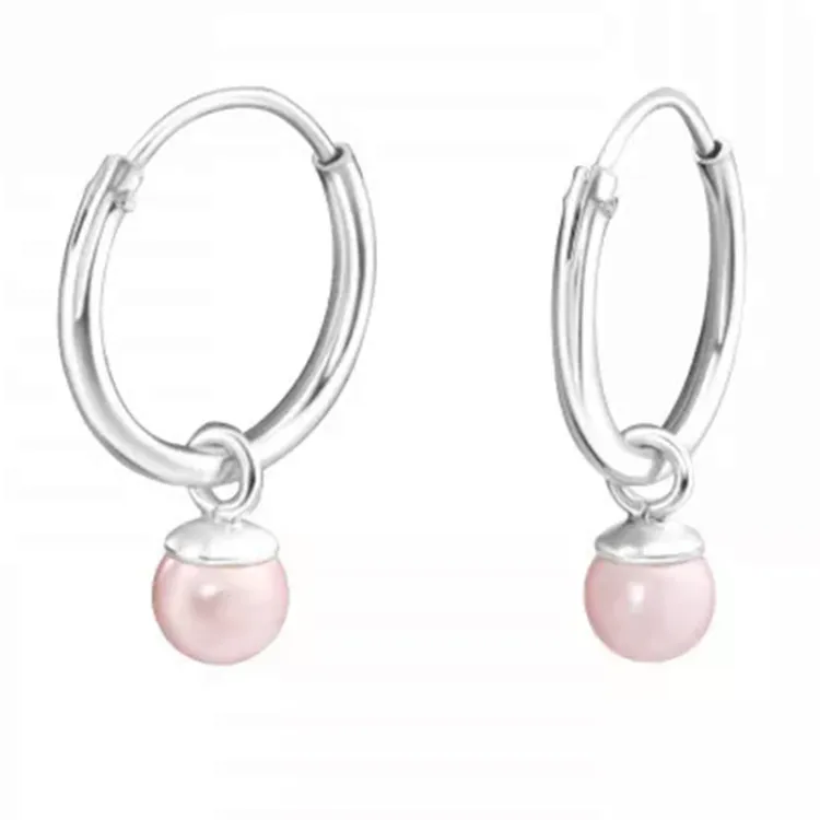 12 mm rosa pärla creol i silver - Little Ones