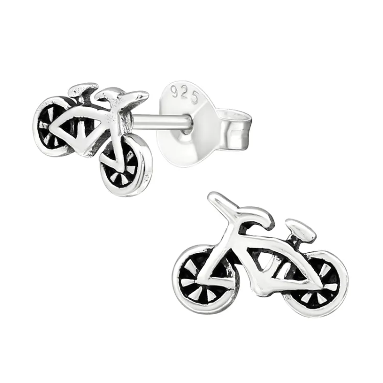 cykel örhängen i oxiderat sterlingsilver - Little Ones