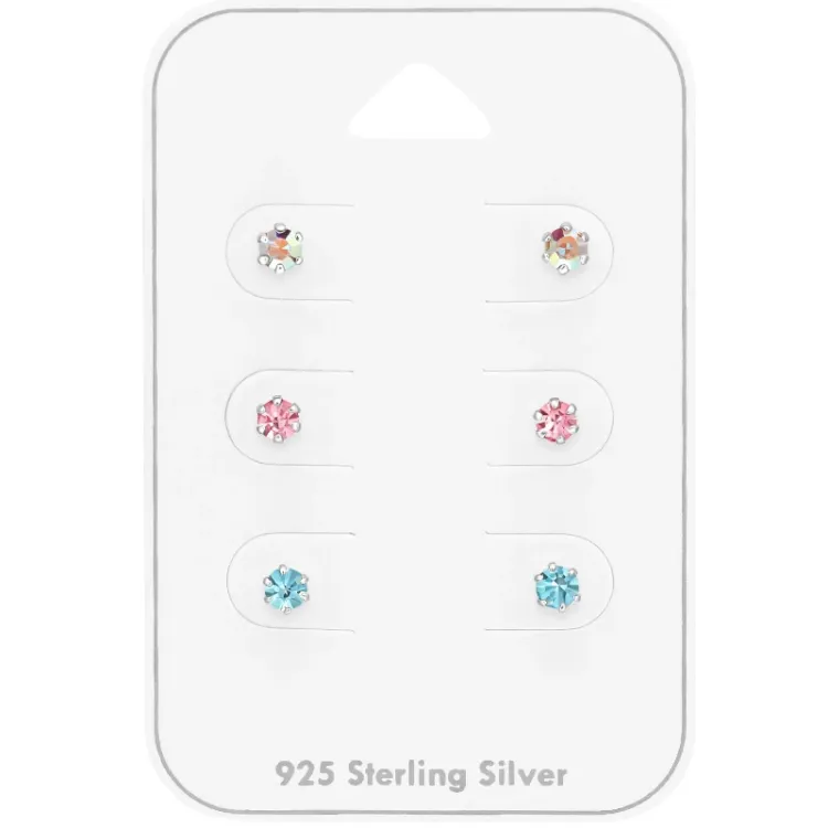 3 mm multifärgade kristal örhängestift i silver - Little Ones