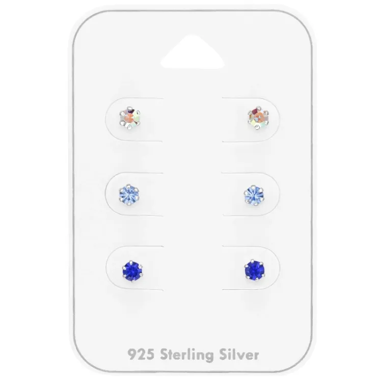 3 mm blå kristal örhängestift i silver - Little Ones