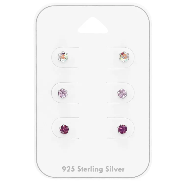 3 mm lila kristal örhängestift i silver - Little Ones