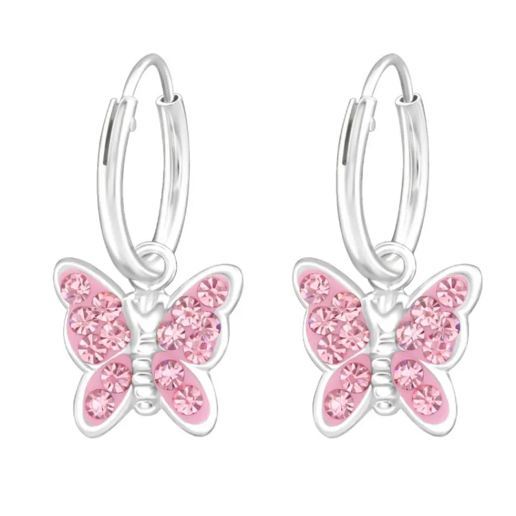 fjärilar rosa barnörhängen i silver - Little Ones