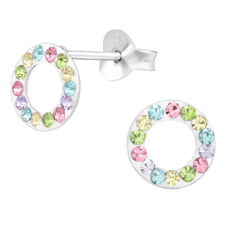8 mm multifärgade kristal örhängestift i silver - Little Ones
