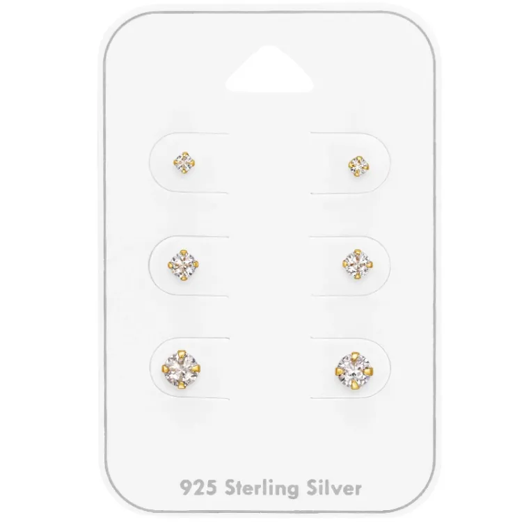 2 x 3 x 4 mm zirkon örhängestift i förgyllt silver