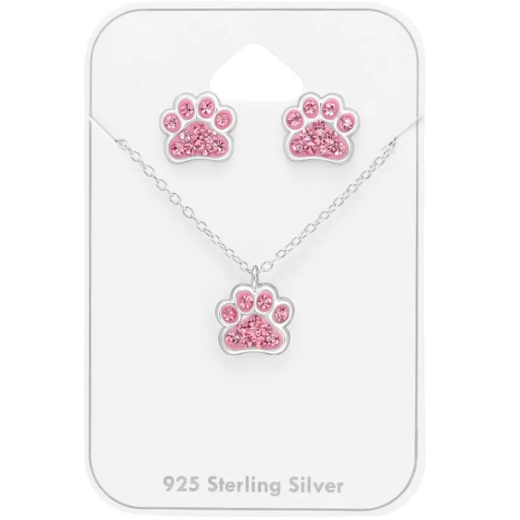 tass rosa kristal set med örhängen och halsband i silver - Little Ones