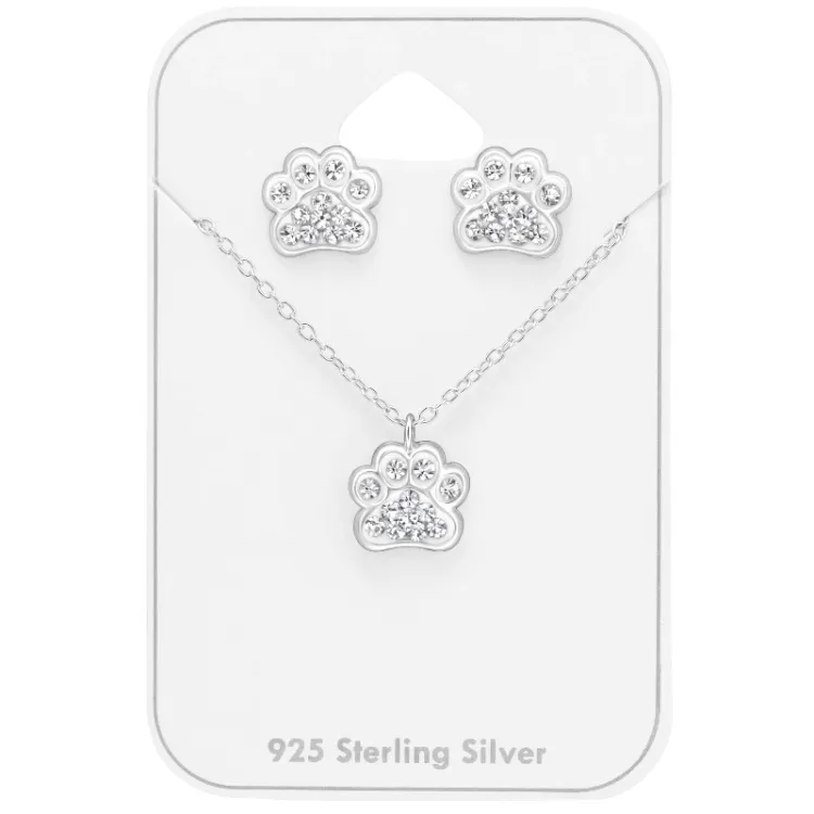 tass vit kristal set med örhängen och halsband i silver - Little Ones