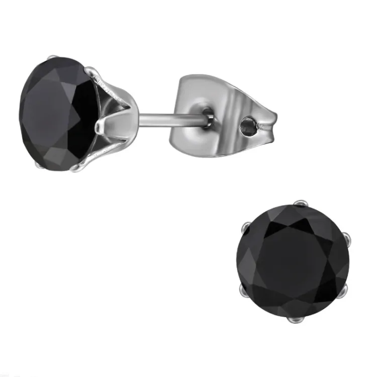 6 mm sort zirkon örhängestift i titan