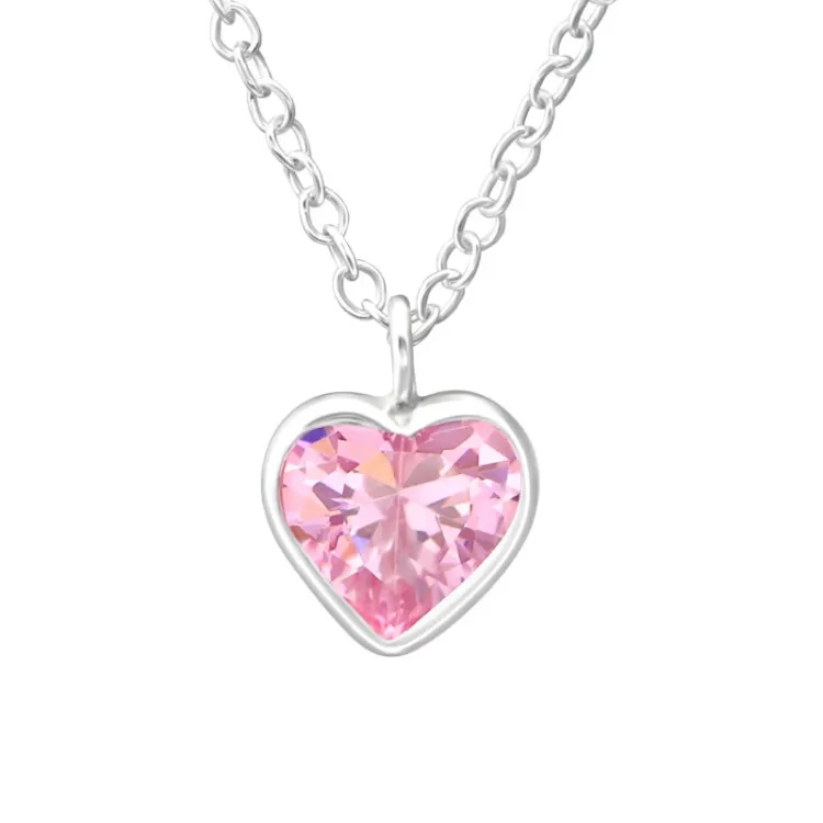 hjärta rosa zirkon halsband i silver - Little Ones