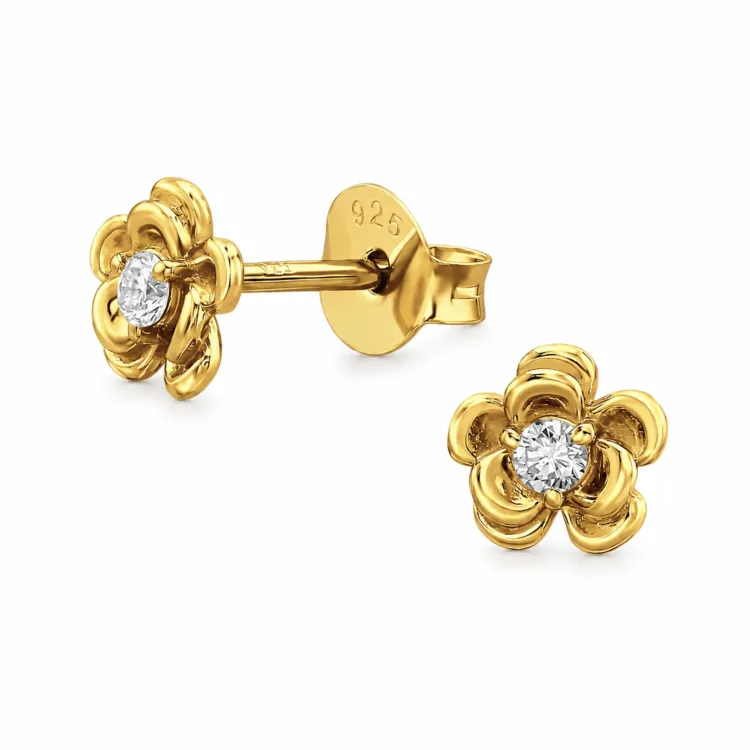 blommor lab grown diamant örhängestift i förgyllt silver med lab grown diamant 