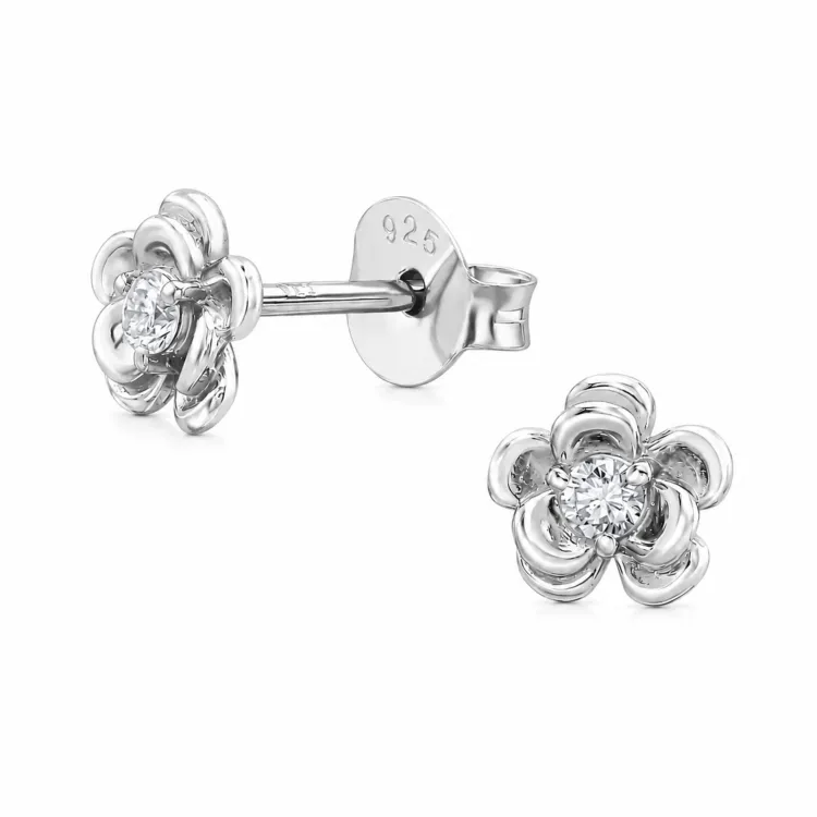 blommor lab grown diamant örhängestift i silver med lab grown diamant 