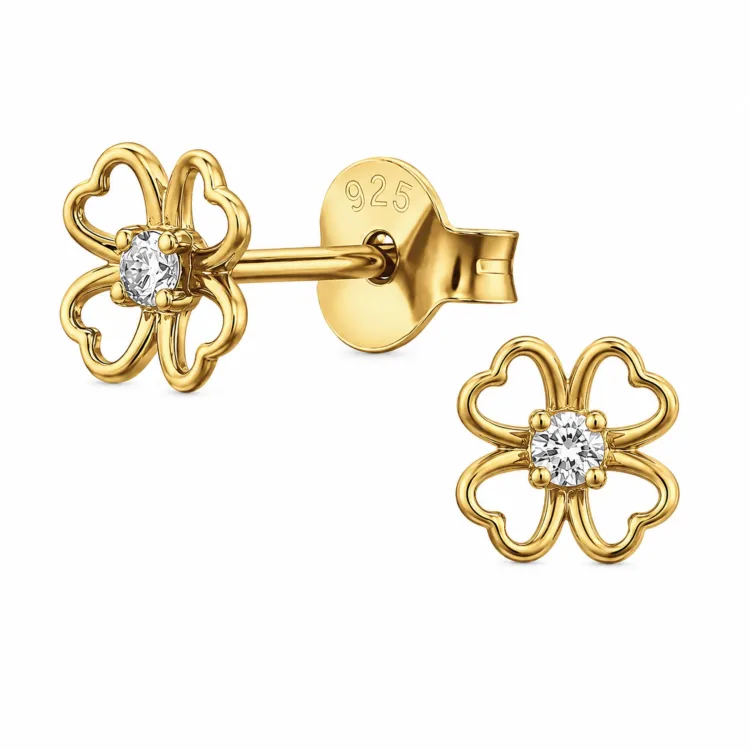 blommor örhängestift i förgyllt silver med lab grown diamant 
