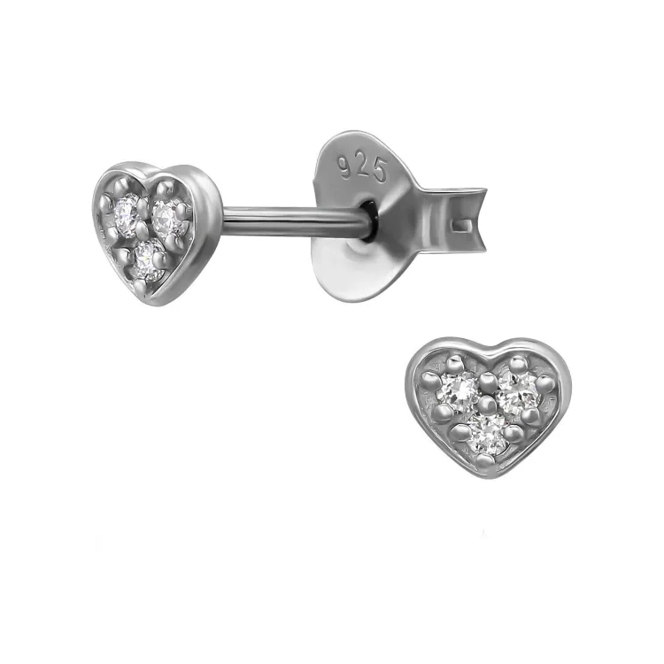 hjärta örhängestift i rhodinerat silver med lab grown diamant 