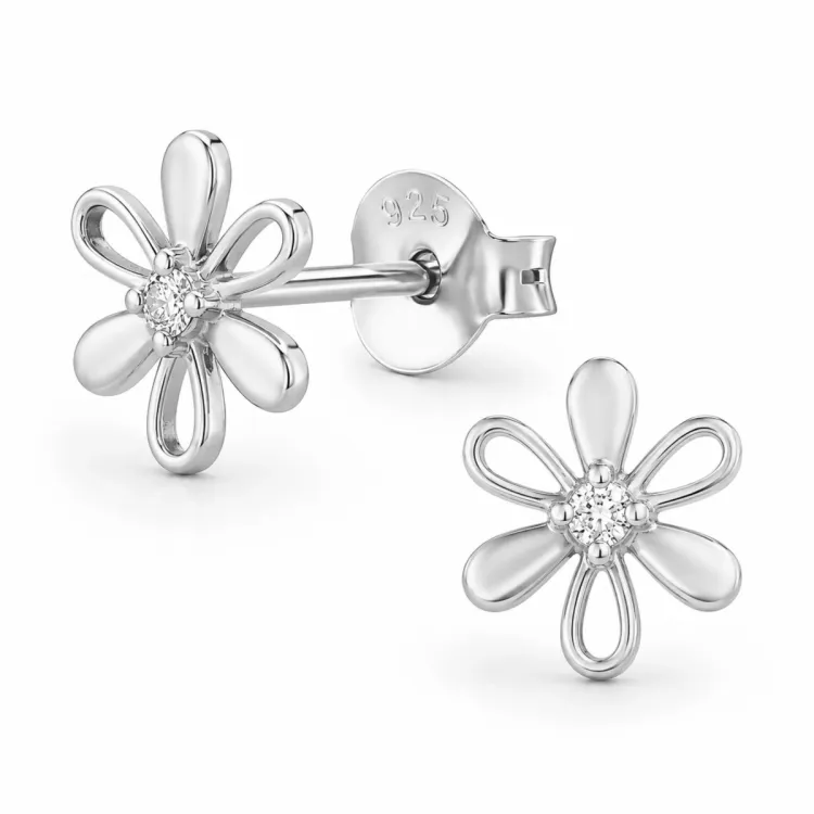blommor örhängen i rhodinerat silver med lab grown diamant 