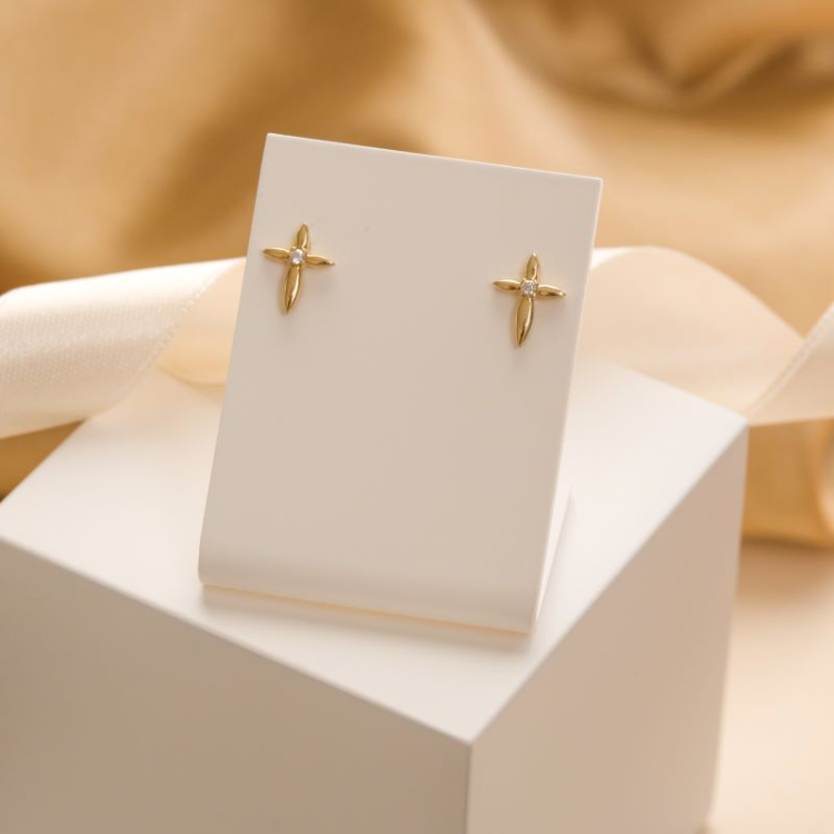 kors örhängestift i 9 karat guld med zirkon