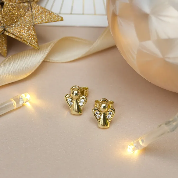 ängel zirkon örhängestift i 9 karat guld med zirkon - Gold Collection