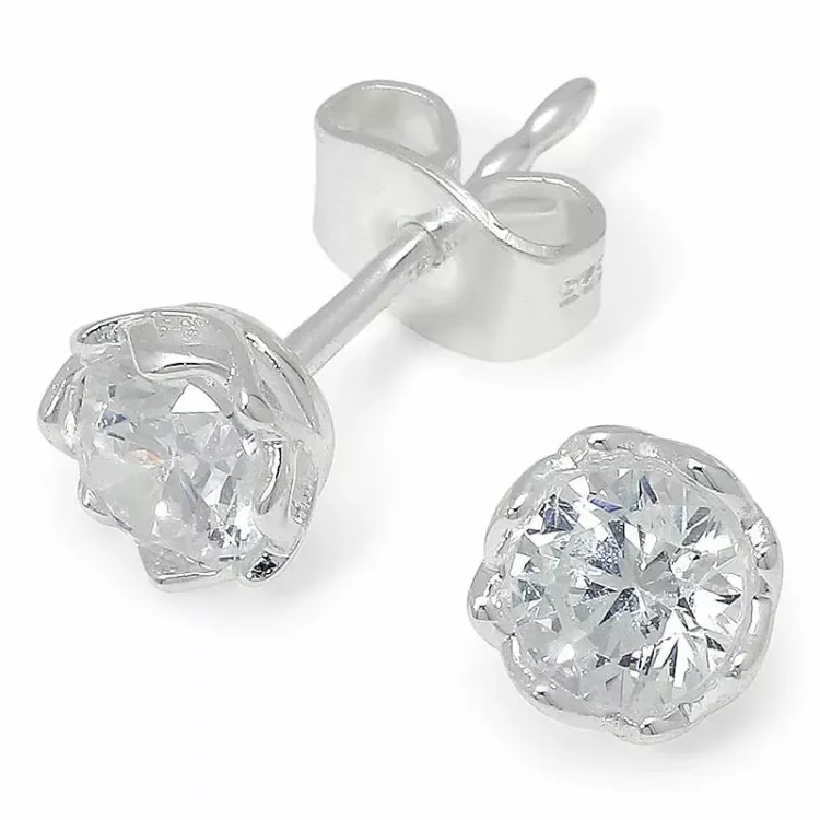 5 mm runda zirkon örhängen i silver