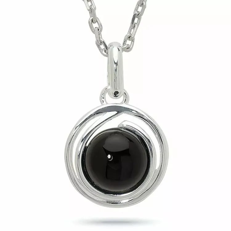 äkta  runt svart onyx hängen i silver