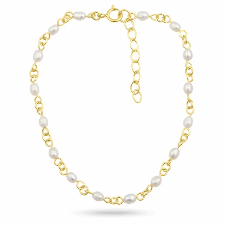pärla armband i förgyllt silver med hängen i förgyllt silver