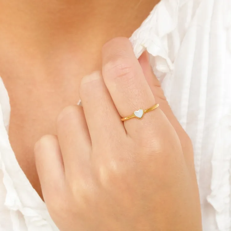 hjärta månsten ring i förgyllt silver